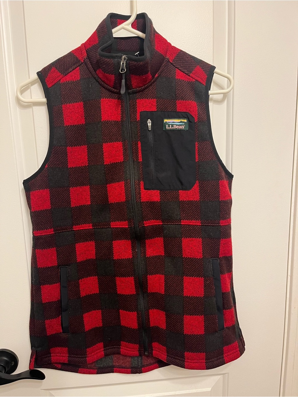 L.L. Bean Red and Black Buffalo Plaid Fleece Vest